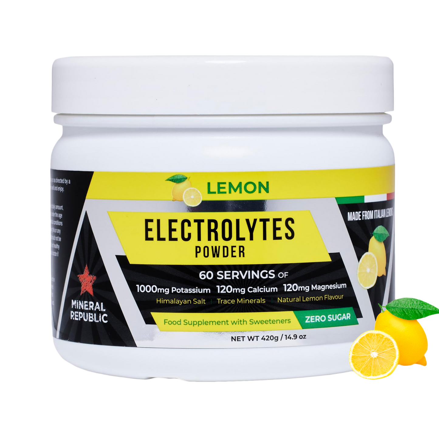 ELECTROLYTES POWDER for Hydration & Recovery – No Sugar, High Magnesium & Potassium, Himalayan Salt, Tasty Lemon - 420g