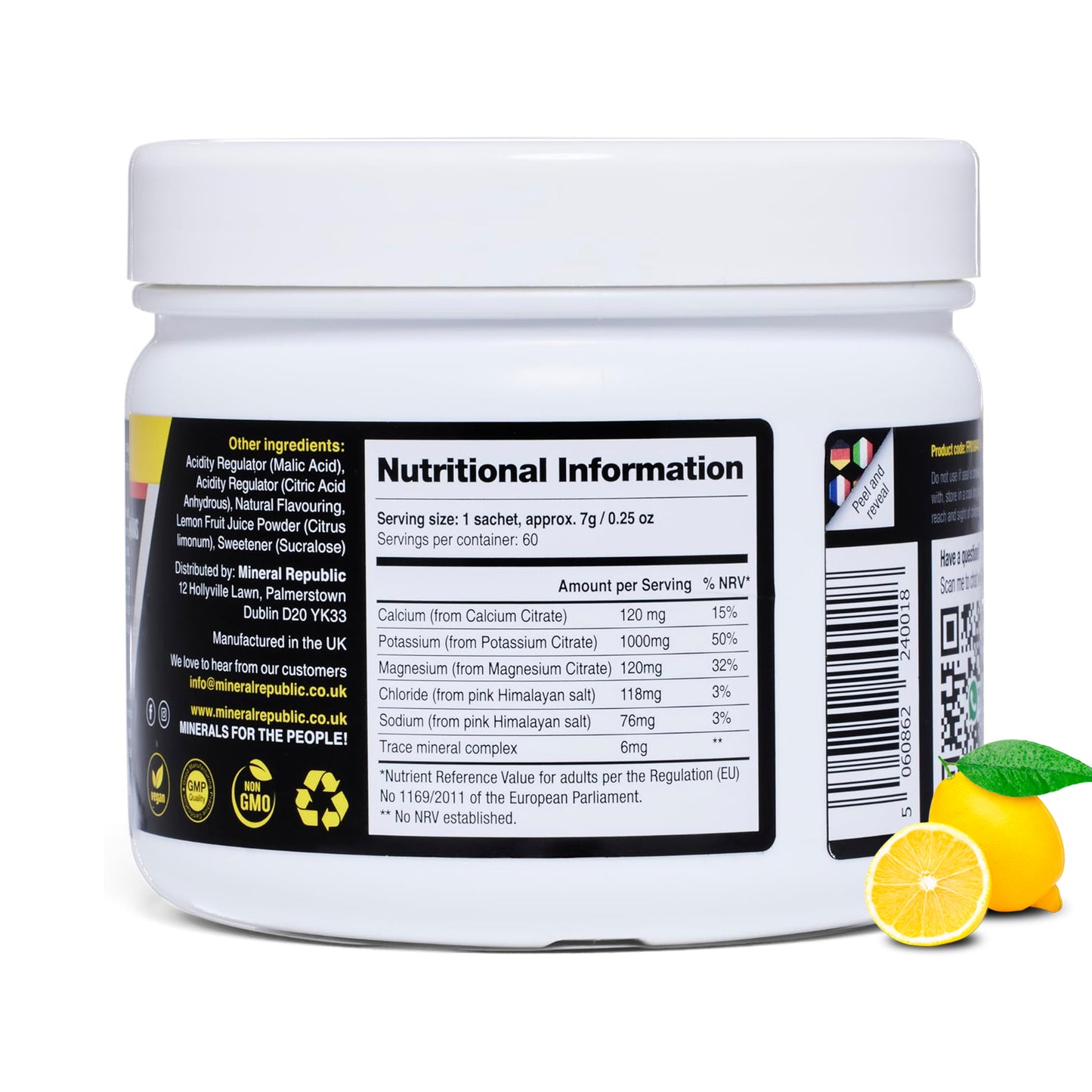 ELECTROLYTES POWDER for Hydration & Recovery – No Sugar, High Magnesium & Potassium, Himalayan Salt, Tasty Lemon - 420g