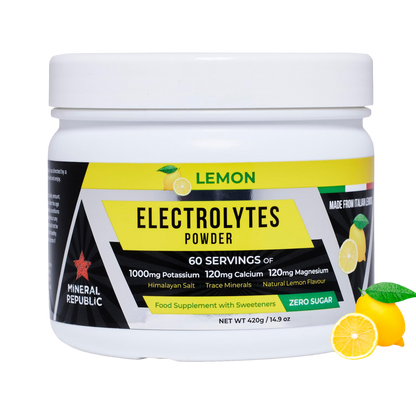 ELECTROLYTES POWDER for Hydration & Recovery – No Sugar, High Magnesium & Potassium, Himalayan Salt, Tasty Lemon - 420g