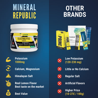 ELECTROLYTES POWDER for Hydration & Recovery – No Sugar, High Magnesium & Potassium, Himalayan Salt, Tasty Lemon - 420g